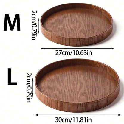 Round Wooden Serving Tray – Dark Walnut Finish