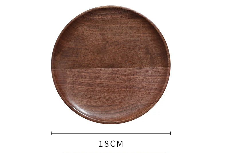 Black Walnut Wooden Tray – Round Snack & Tea Plate