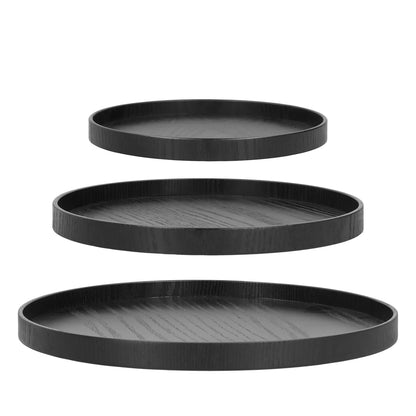 Black Wooden Serving Tray – Round Minimal Design
