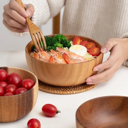 Japanese Acacia Wooden Salad Bowl – Natural Mixing Bowl