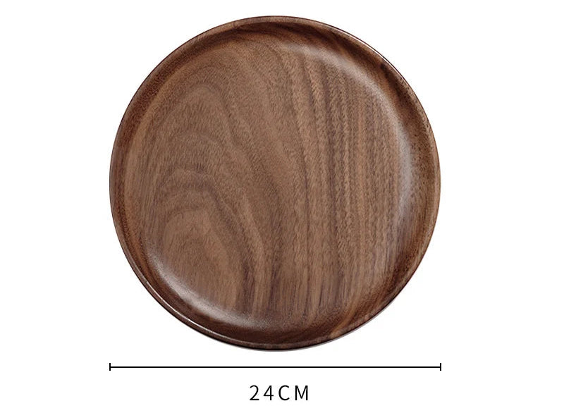 Black Walnut Wooden Tray – Round Snack & Tea Plate