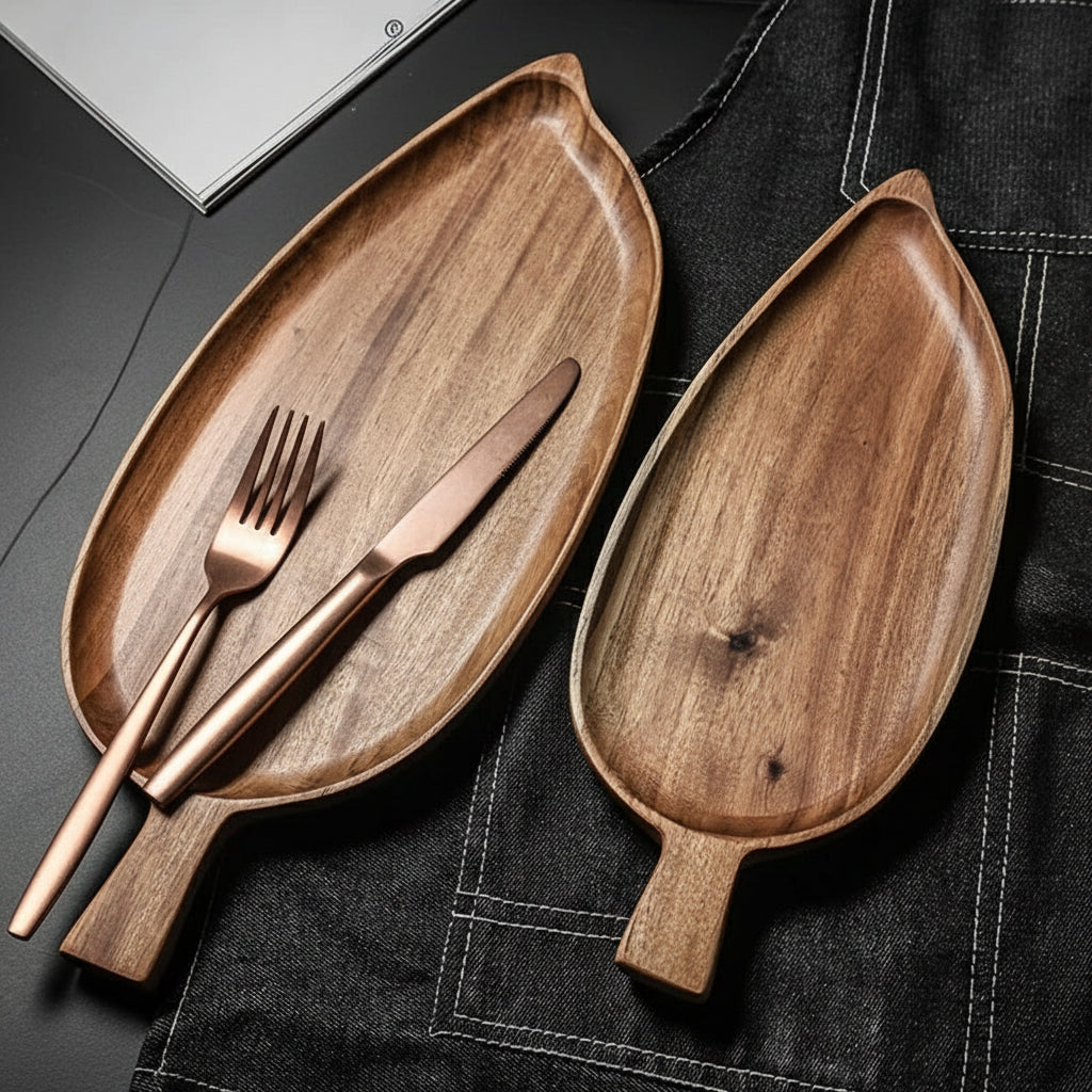 Leaf-Shaped Wooden Serving Tray