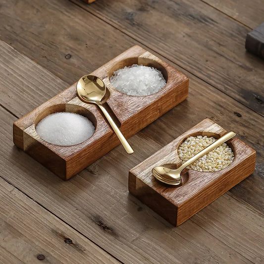 Wooden Condiment Tray with Spoon