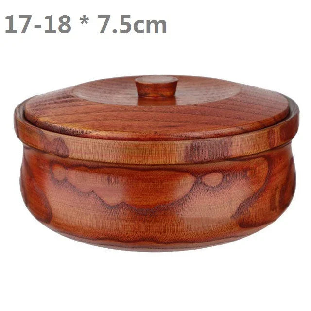Solid Wooden Salad Bowl with Lid