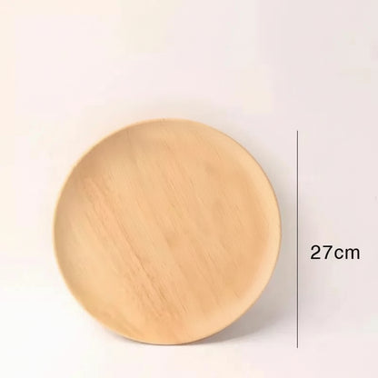Round Wooden Dessert Plate – Natural Solid Wood Dish