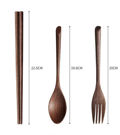 Wooden Cutlery Travel Set – Spoon, Fork & Chopsticks with Box