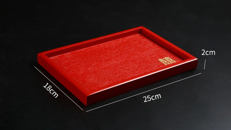 Red Wooden Serving Tray – Elegant Tea & Dessert Plate