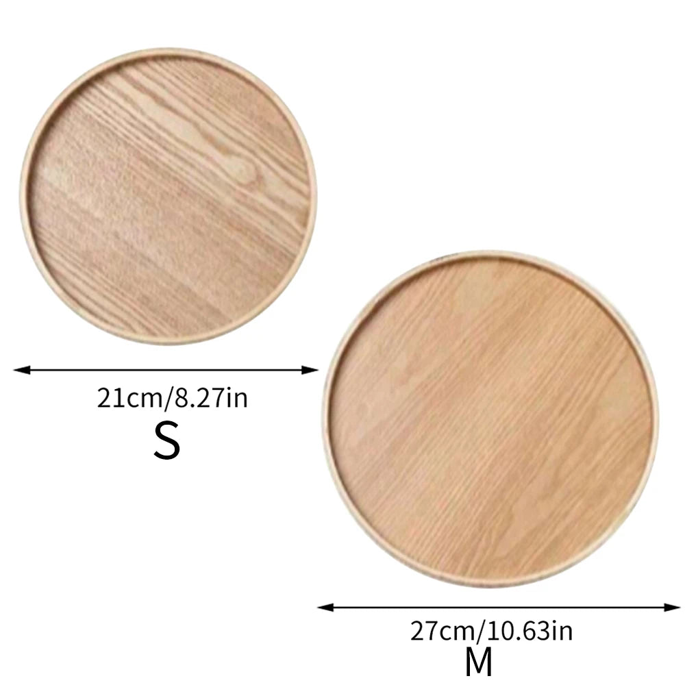 Round Wooden Serving Tray – Dark Walnut Finish