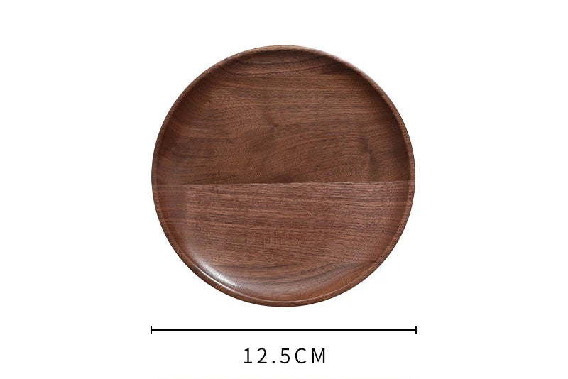 Black Walnut Wooden Tray – Round Snack & Tea Plate