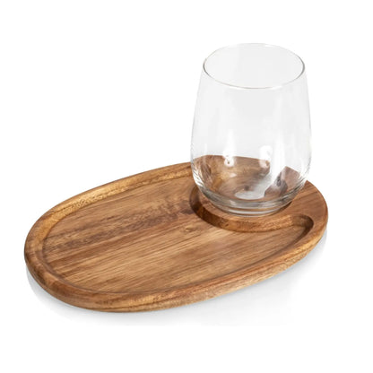 Wooden Wine Appetizer Plate with Glass Holder