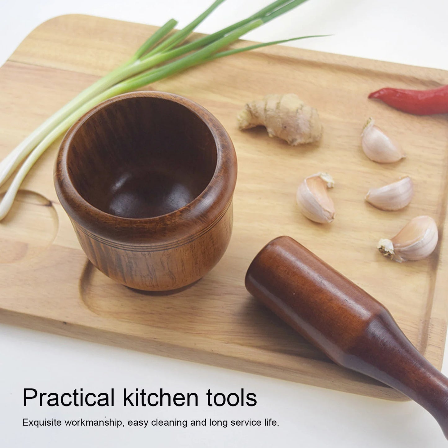 Wooden Garlic Grinder & Mortar Set