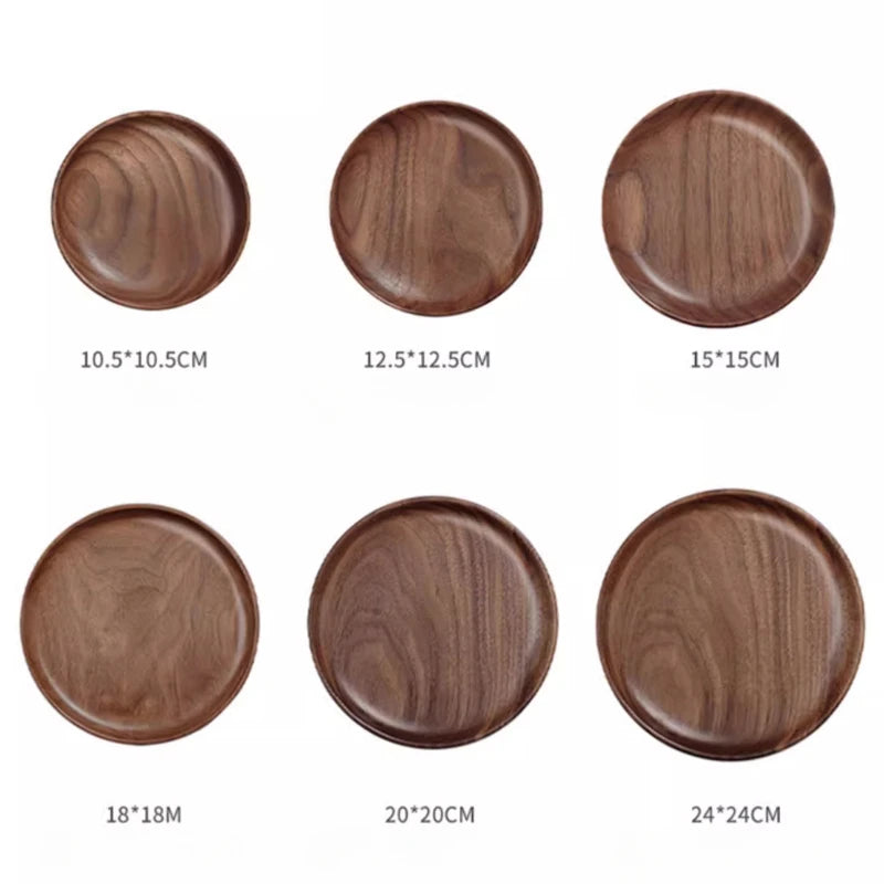 Black Walnut Wooden Tray – Round Snack & Tea Plate