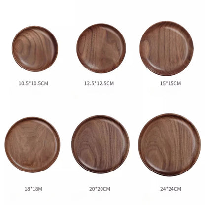 Black Walnut Wooden Tray – Round Snack & Tea Plate