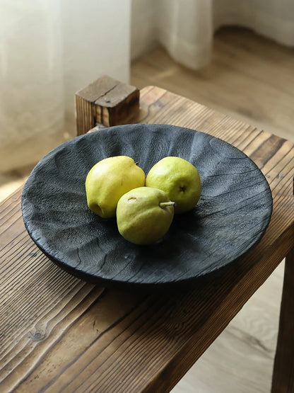 Black Wooden Fruit Bowl – Modern Solid Wood Tray