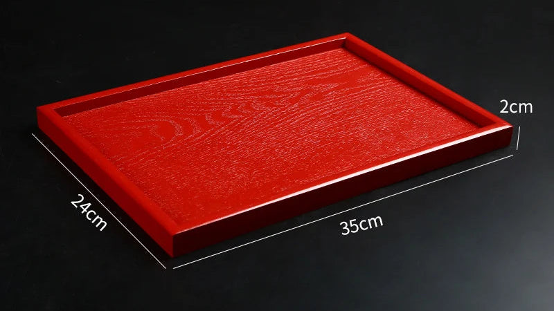 Red Wooden Serving Tray – Elegant Tea & Dessert Plate