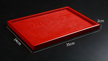 Red Wooden Serving Tray – Elegant Tea & Dessert Plate