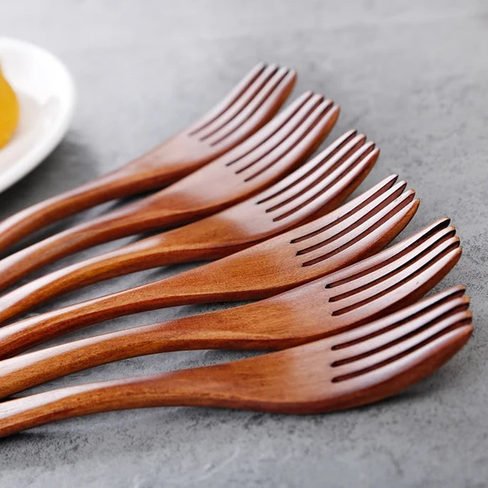 Wooden Fork Set – Natural Dessert & Salad Forks