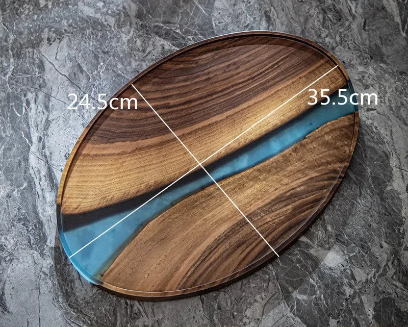 Wood & Resin Serving Tray – Round Walnut Plate