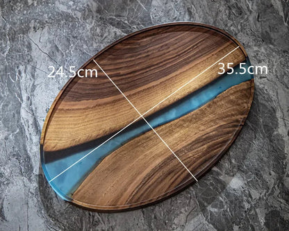 Wood & Resin Serving Tray – Round Walnut Plate