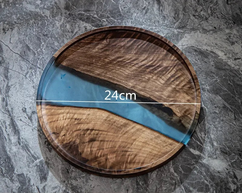 Wood & Resin Serving Tray – Round Walnut Plate