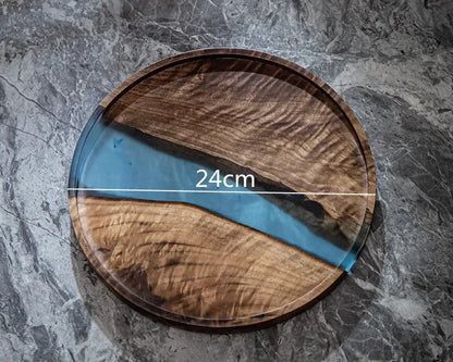 Wood & Resin Serving Tray – Round Walnut Plate
