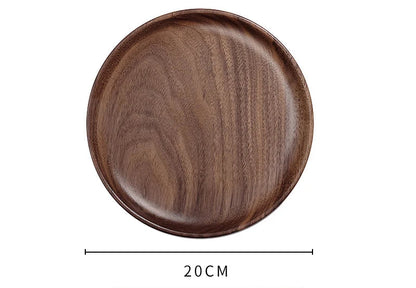 Black Walnut Wooden Tray – Round Snack & Tea Plate