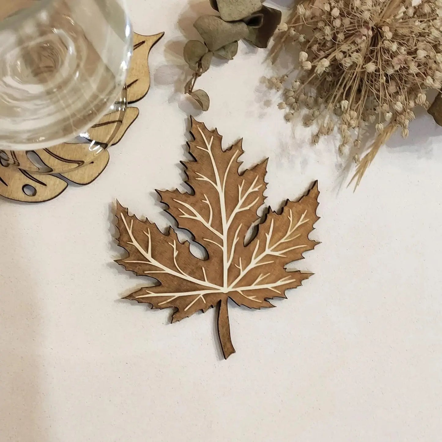 Set of 6 Leaf-Shaped Wooden Coasters