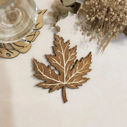 Set of 6 Leaf-Shaped Wooden Coasters