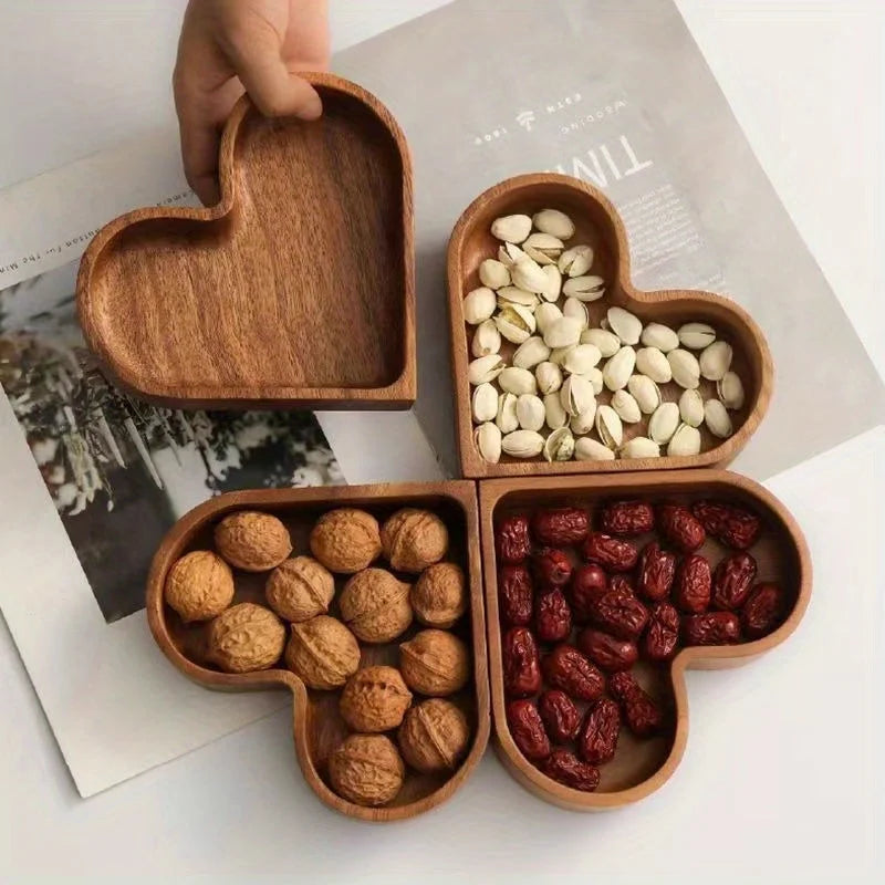 Heart-Shaped Wooden Snack Tray – Decorative Serving Dish