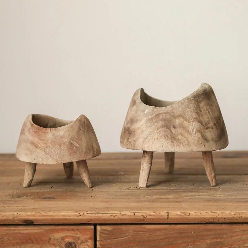 Wooden Fruit Bowl – High Foot Rustic Snack Plate