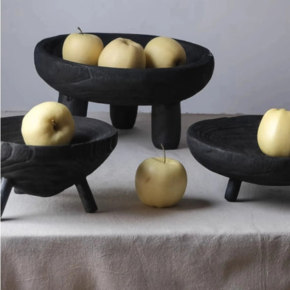 Black Wooden Fruit Bowl – Modern Solid Wood Tray