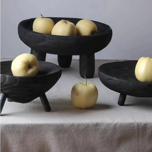 Black Wooden Fruit Bowl – Modern Solid Wood Tray