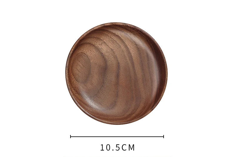 Black Walnut Wooden Tray – Round Snack & Tea Plate