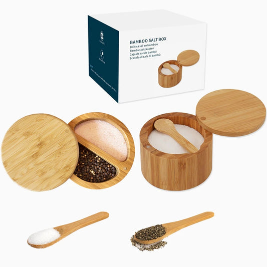 Bamboo Salt Cellar Box with Magnetic Lid