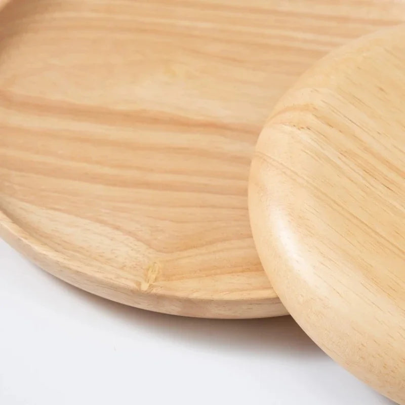 Round Wooden Dessert Plate – Natural Solid Wood Dish