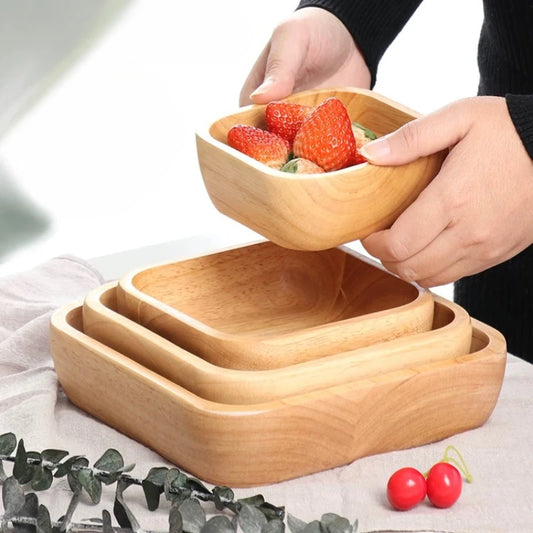 Square Wooden Bowl – Natural Oak Finish