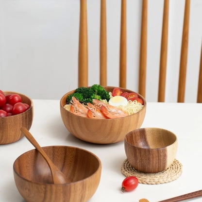 Japanese Acacia Wooden Salad Bowl – Natural Mixing Bowl