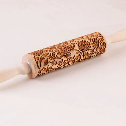Sunflower Embossed Wooden Rolling Pin