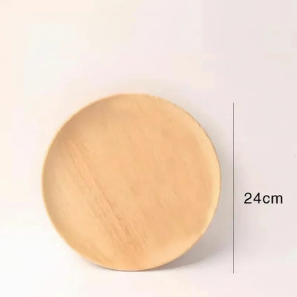 Round Wooden Dessert Plate – Natural Solid Wood Dish