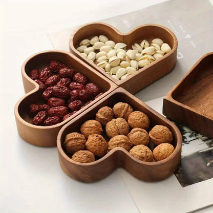 Heart-Shaped Wooden Snack Tray – Decorative Serving Dish