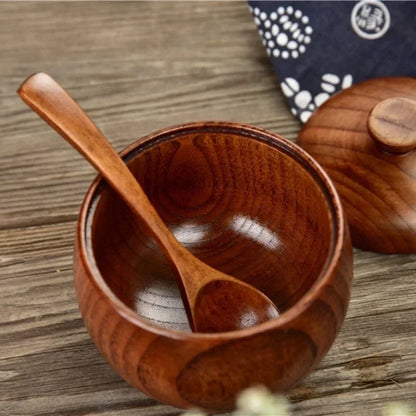 Wooden Spice Jar with Lid & Spoon – Natural Seasoning Container