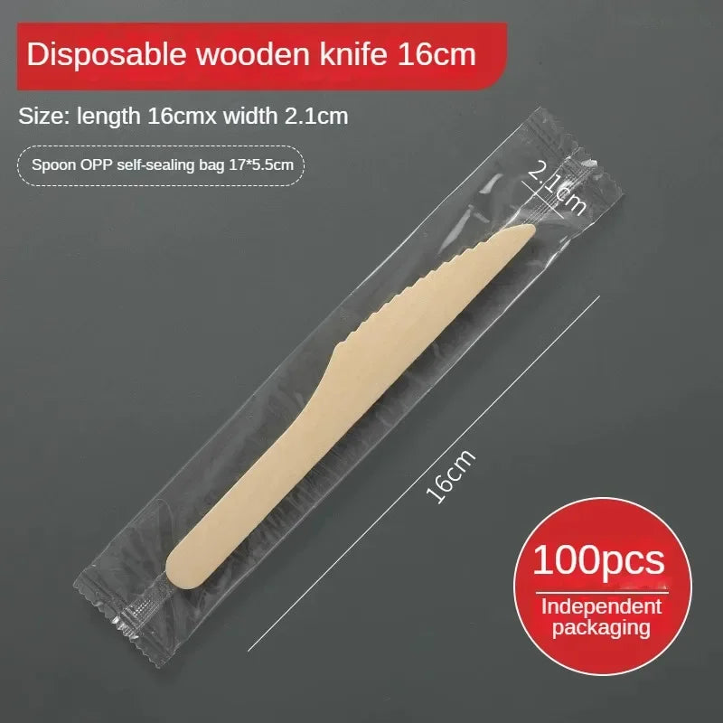 Disposable Wooden Cutlery Set – 100pcs