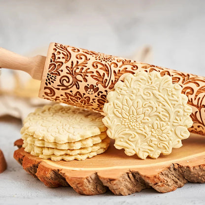 Sunflower Embossed Wooden Rolling Pin