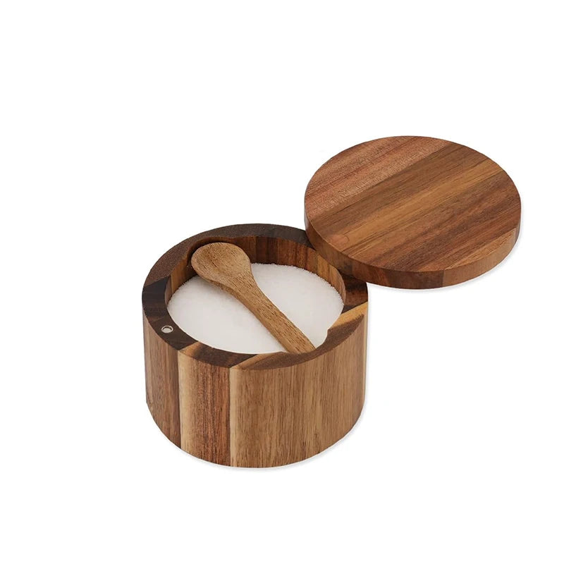 Bamboo Salt Cellar Box with Magnetic Lid