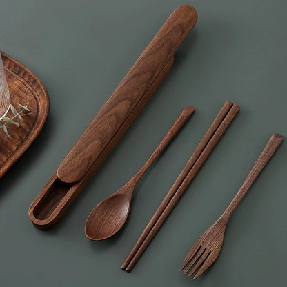 Wooden Cutlery Travel Set – Spoon, Fork & Chopsticks with Box