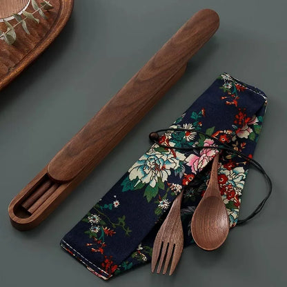 Wooden Cutlery Travel Set – Spoon, Fork & Chopsticks with Box