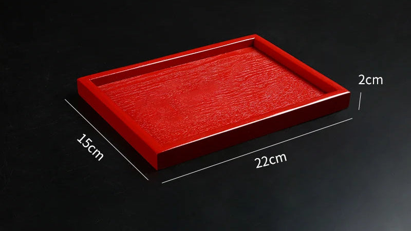 Red Wooden Serving Tray – Elegant Tea & Dessert Plate
