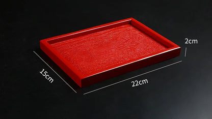 Red Wooden Serving Tray – Elegant Tea & Dessert Plate