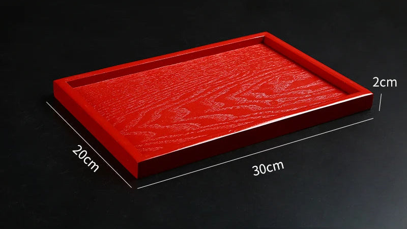 Red Wooden Serving Tray – Elegant Tea & Dessert Plate
