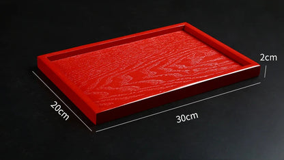 Red Wooden Serving Tray – Elegant Tea & Dessert Plate